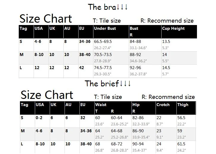 Push Up Bra Size Chart