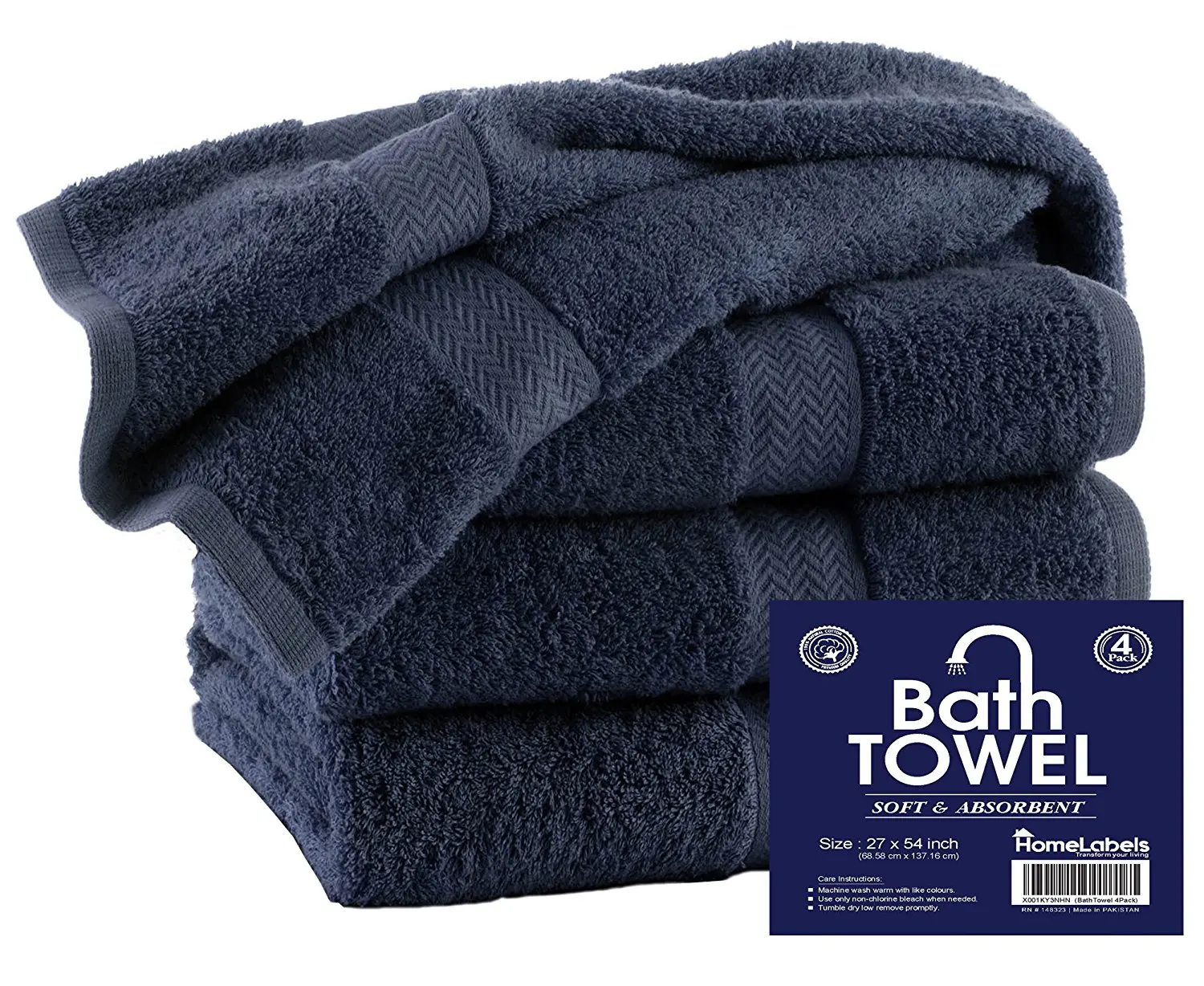 4 Pack, 27 x 54 Inch Premium 100/% Cotton White Bath Towel Set Lightweight High Absorbency Multipurpose Quick Drying Pool Gym White Towel Set by HomeLabels
