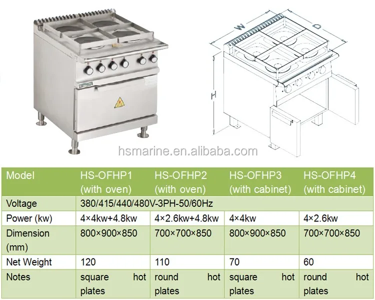Marine Electric Cooking Range With Oven 4 Hot Round Or Square Plates