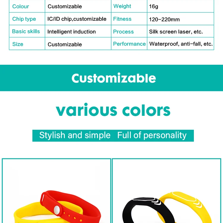 Custom shape Programmable silicone wristband smart chip rfid wristband nfc bracelet
