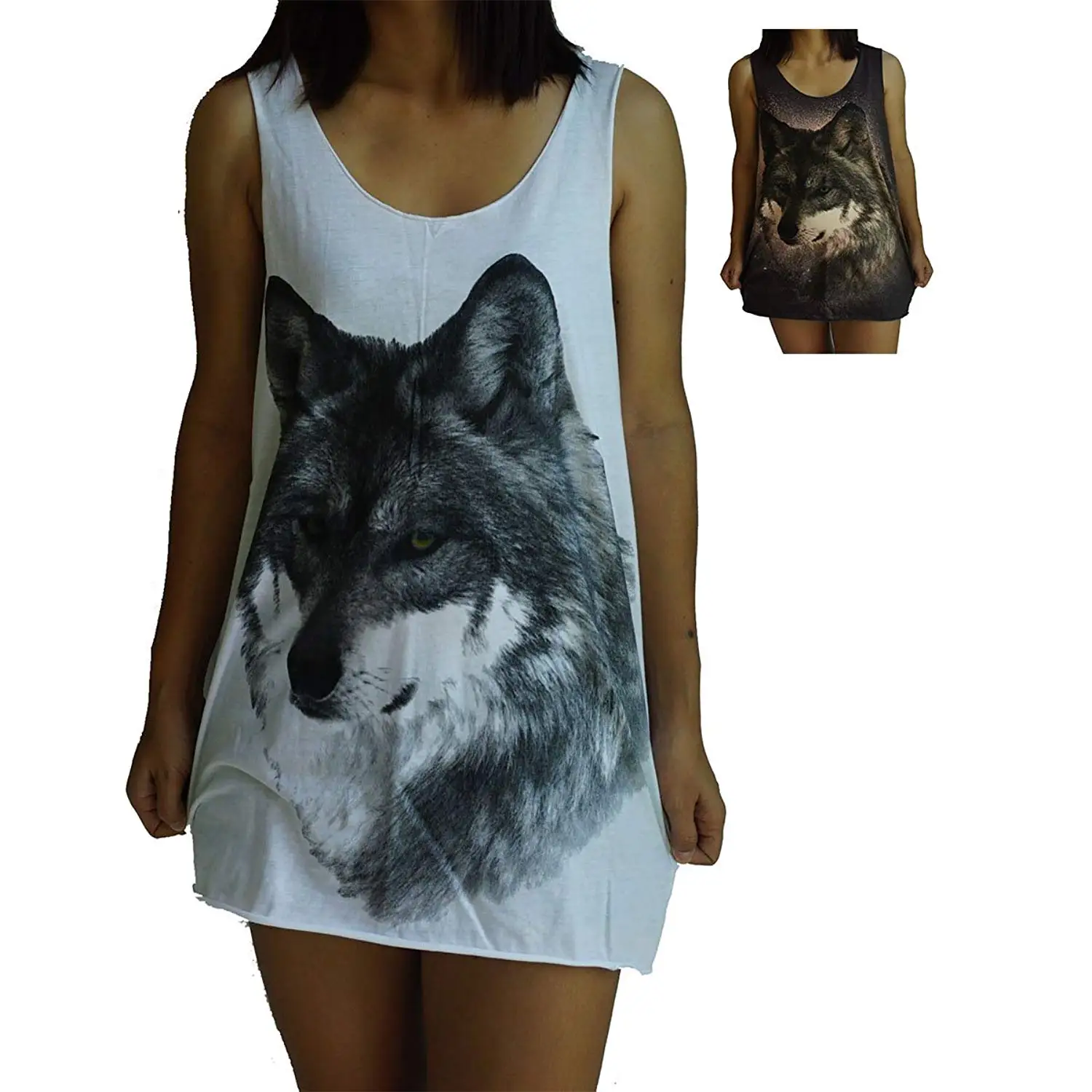Unisex Wolf Vest Tank-Top Singlet Dress Sleeveless T-Shirt