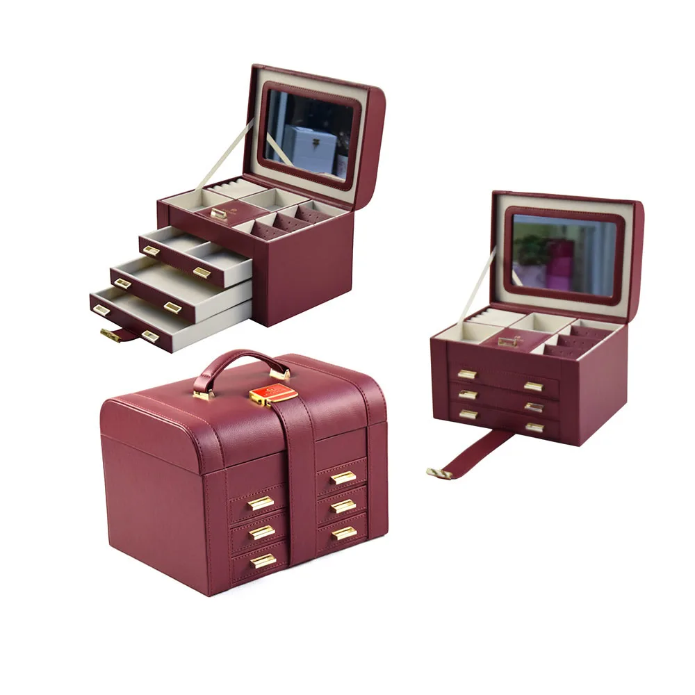 Luxury Fashion Red Leather Rectangle Jewelry Gift Box Paper Velvet