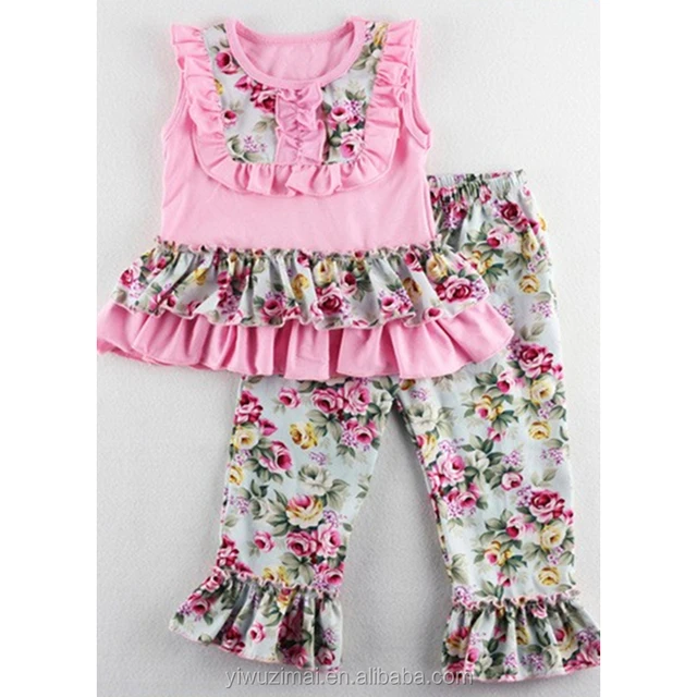 baby girls flower printed clothes set kids summer tops ruffle