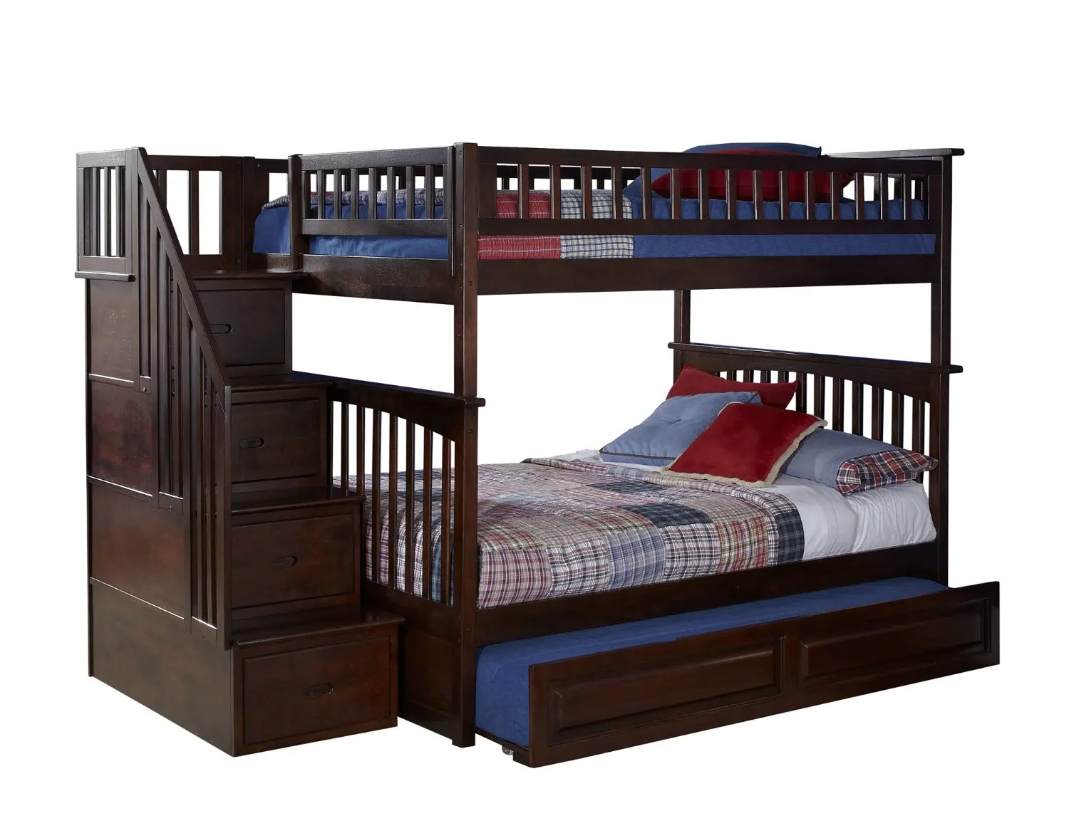 большая двухъярусная кровать с двуспальной кроватью