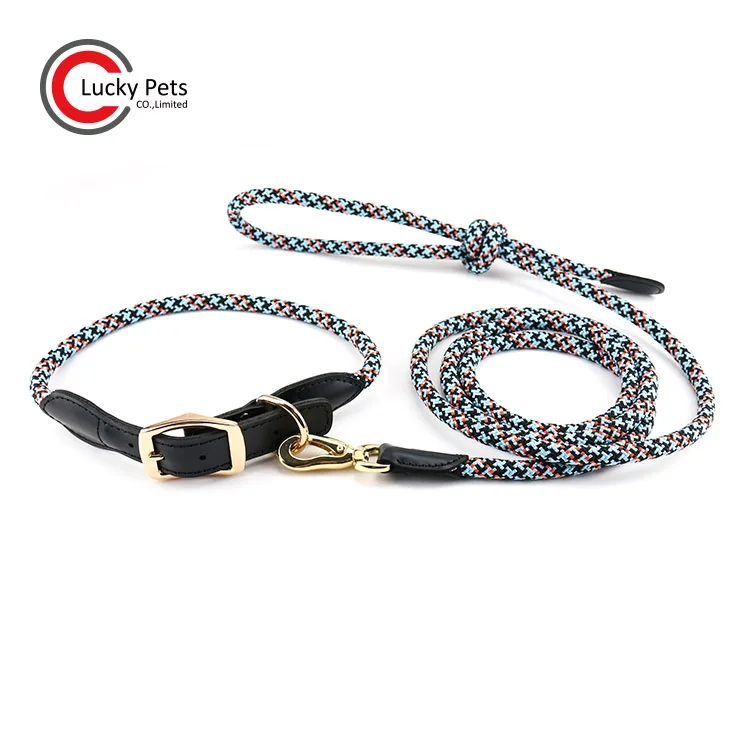 Handmade Premium Leather Nylon Braided Pet Traction Rope Dog Leash