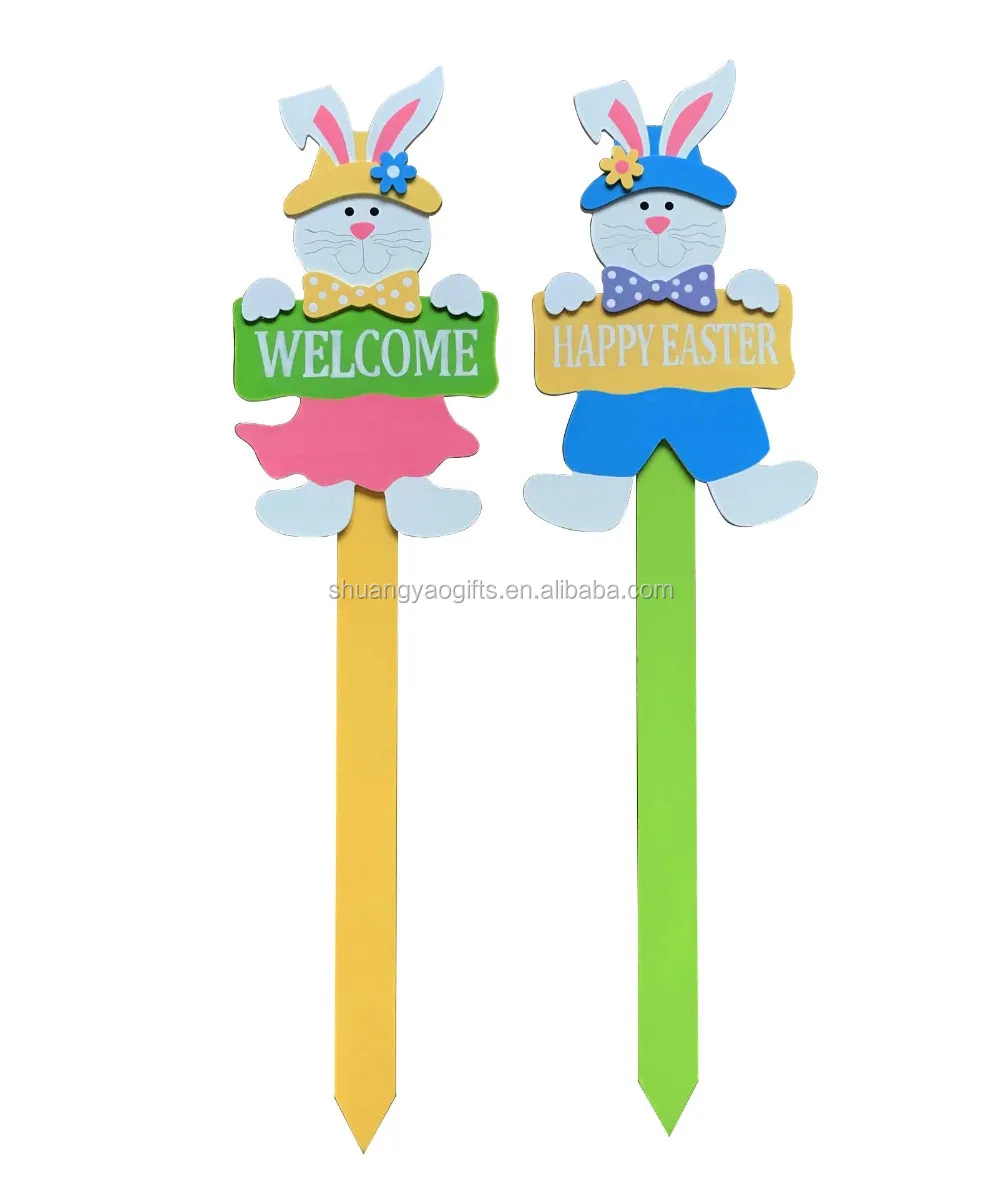 Easter Wooden Rabbit Yard Stake Easter Garden Words Signs Stake