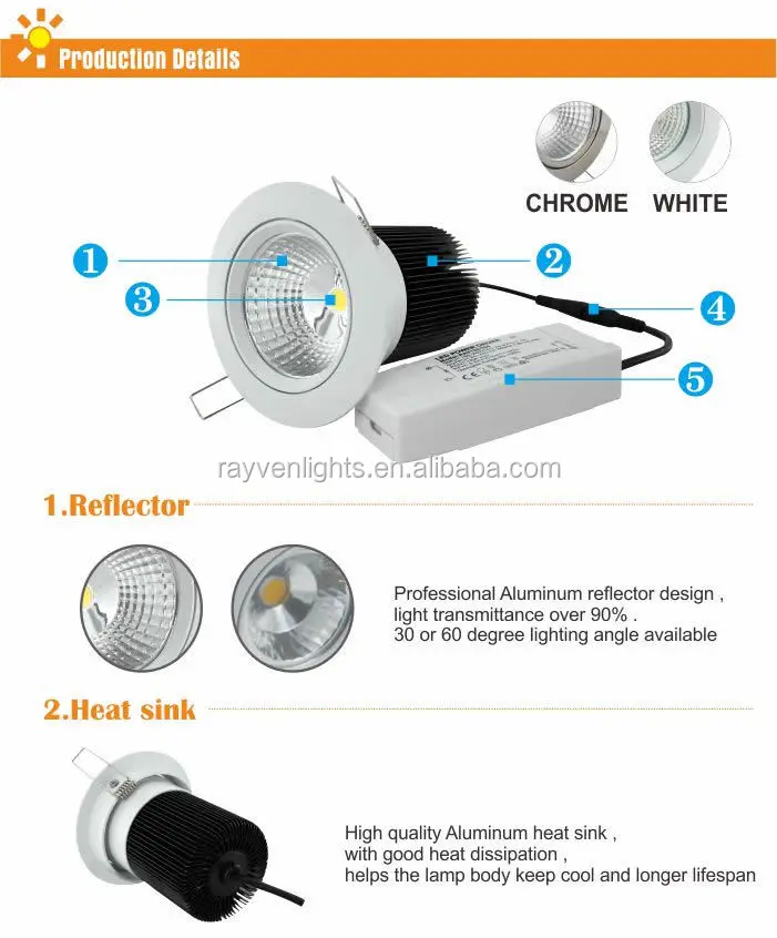 Recessed 10W  COB led downlight with 90mm cut out SAA CE Approval