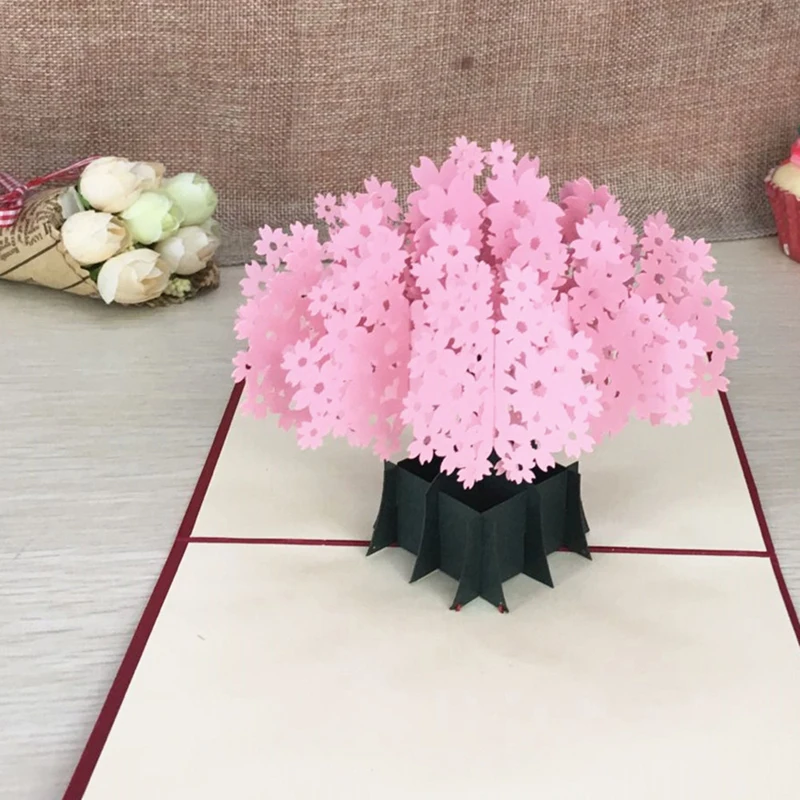 1pcs Laser Cut Kirigami 3D Pop UP Greeting & Gift Cards Gorgeous Cherry Blossoms Handmade Creative Thank You Cards Teachers' Day (2)