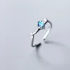 Fashion 925 Sterling Silver Ring Jewelry Blue Crystal Elk Antler Resizable Ring For Girls Women
