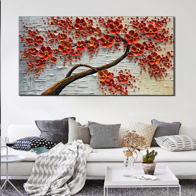 Thick Texture Flower and Money Tree Oil Painting - Hand Painted 3D Wall Art