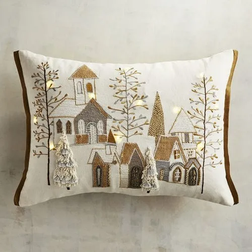 Light Led Christmas Cushion With Embroidered Pillow Cover Buy Led