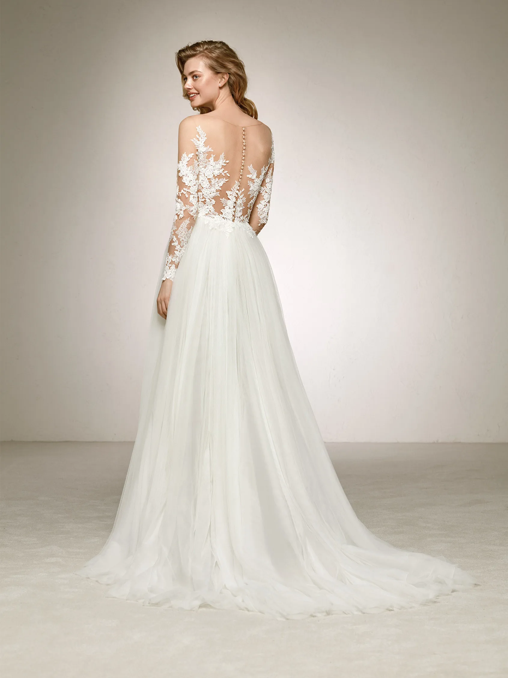 NW1264 Eye-catching Deep Side Slit Bridal Gown Fabulous Design with a two-piece Effect and Long Sleeves Wedding Dress