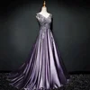V Neck A Line Floor Length Sweep Train 2018 3D Lace Flower Beaded Evening Gowns Lilac/Purple Wholesale Designer Evening Dresses