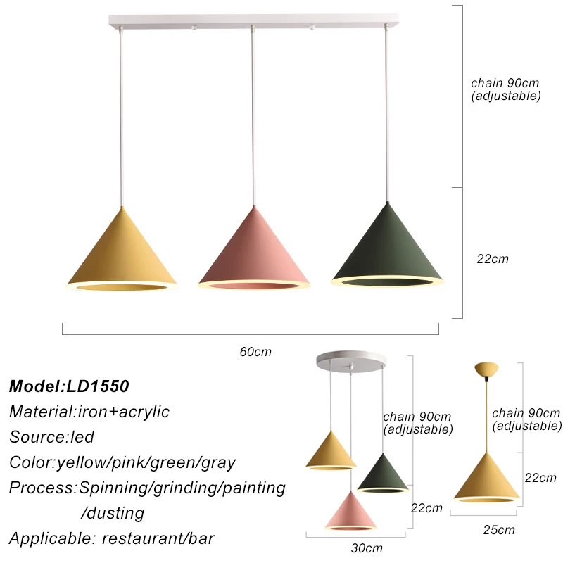 modern creative Macaron chandeliers single three head dining pendant lamp wrought iron lamp shade