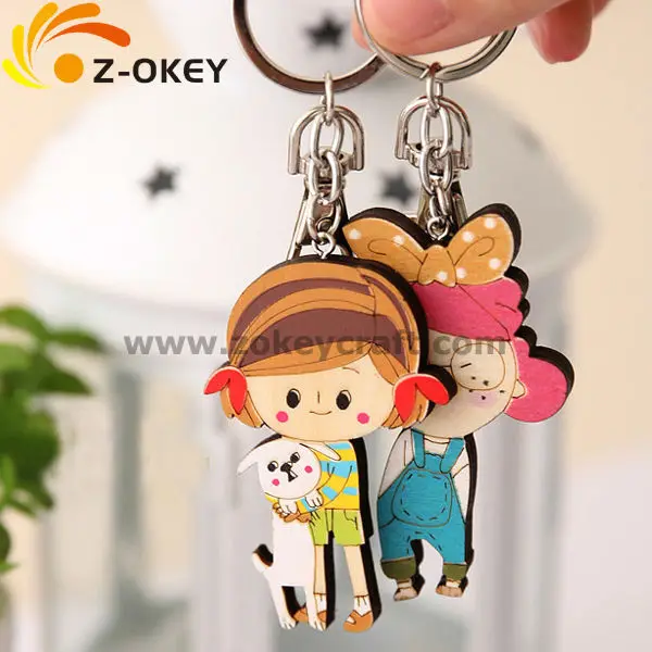 ZWP1277 Cute girl shape laser cut promotional gift wood key chain