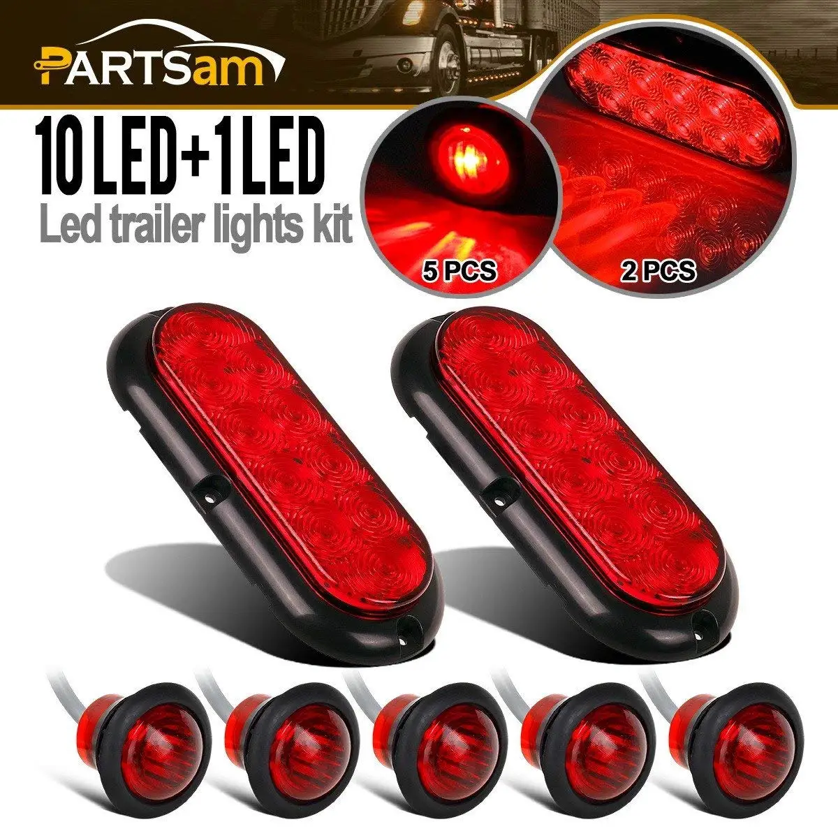 10pcs 6/" Oval 4 Diodes Red//Red LED Side Marker Light
