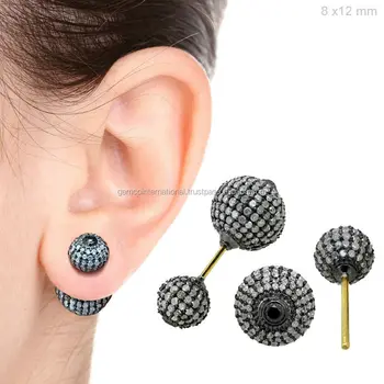 6 88 Carat Pave Diamond Double Ball Stud Earrings 925 Silver Jewelry 6 88 Carat Pave Diamond Double Ball Stud Earrings 925 Silver Jewelry