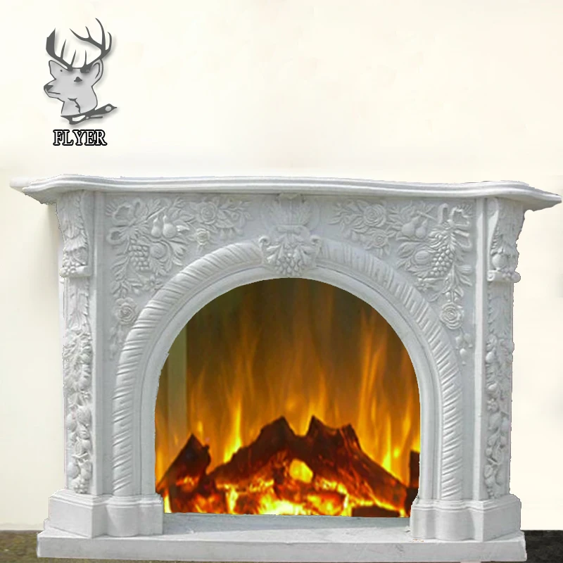 French Style Beige Marble Wall Mounted Gas Fireplace Surround