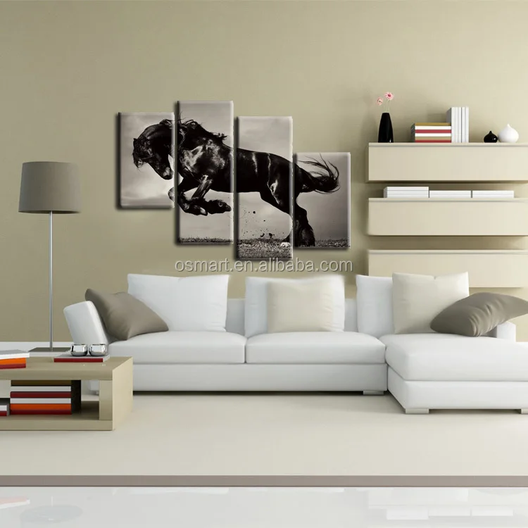Group Black Horse Oil Painting On Canvas 4 Pieces Group Paintings Horse