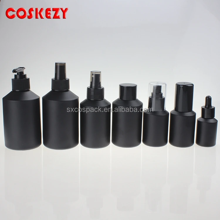 Matte Black Glass Cosmetic Pump Bottle For Lotion Serum,30ml 60ml 120ml ...