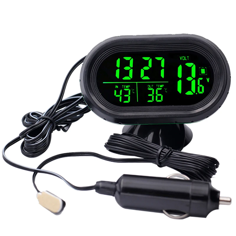 DC 12V~24V Dual LED Digital Car Clock Thermometer Temperature Gauge Voltmeter 