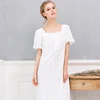 Women Ladies Victorian Style Long Sleeve Square Neck 100%Cotton Nightgown