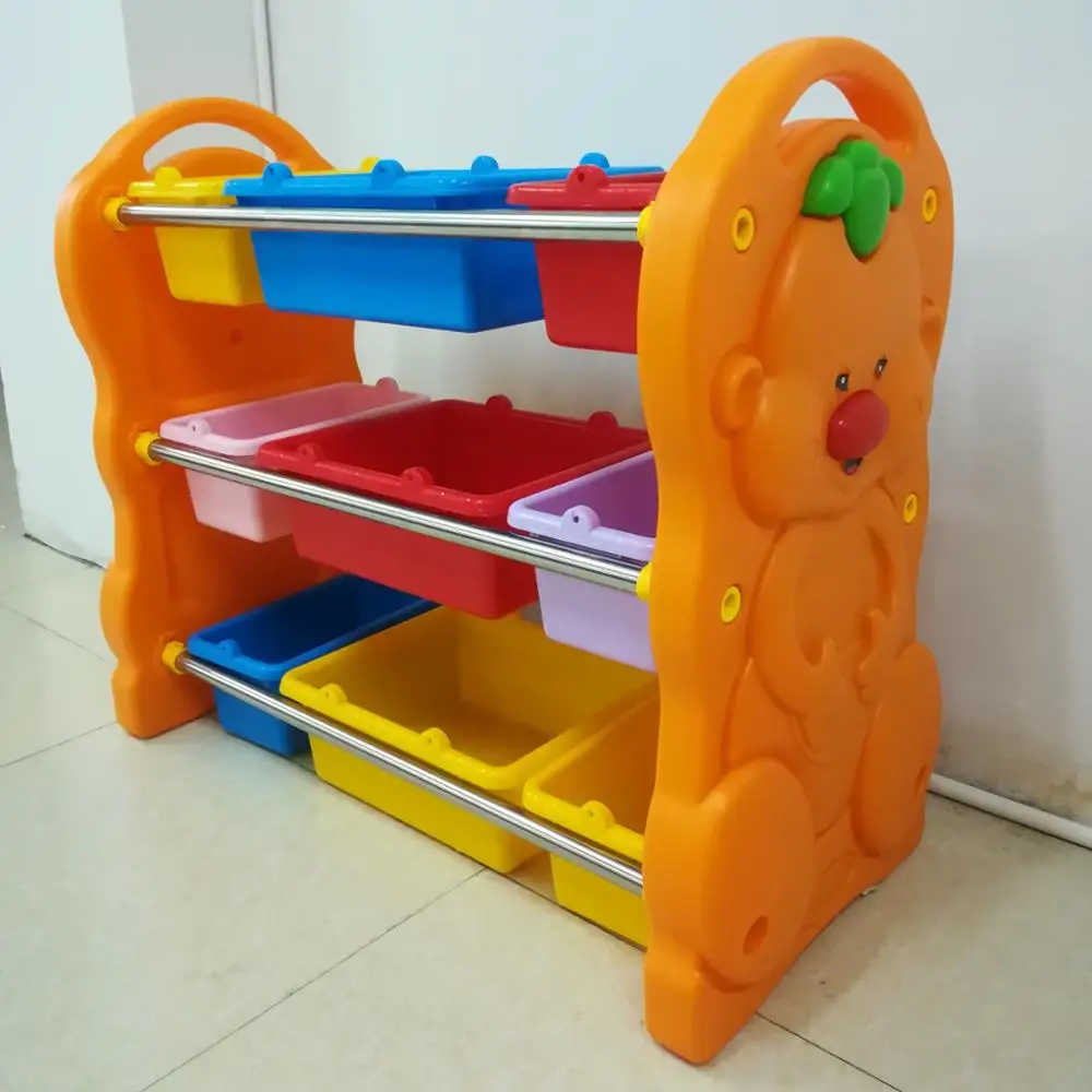 工厂价格环保幼儿园室内玩具书架塑料儿童玩具货架/储物架出售