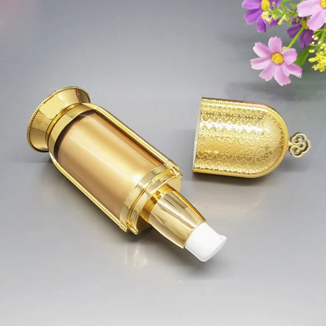 Wholesale 120ml 4oz gold high grade cosmetic empty crown plastic Acrylic bottle with base for Treatment Lotion packaging