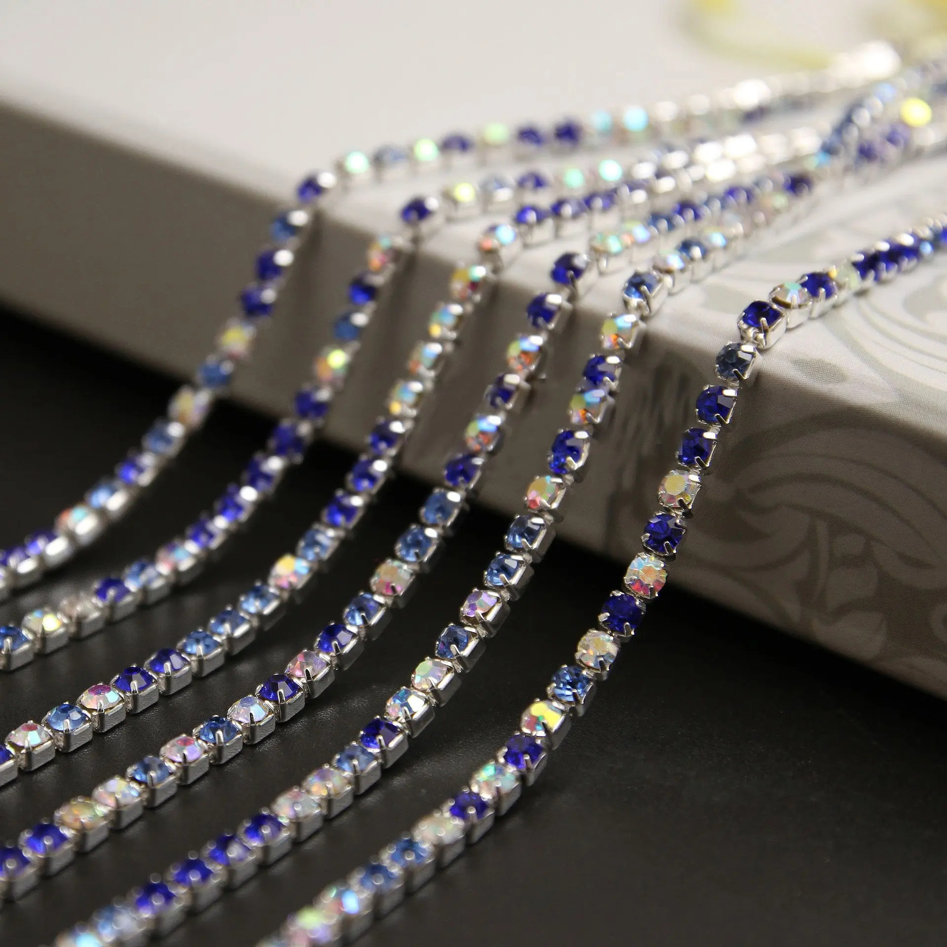 KAOYOO 3 Rows 1 Yard Crystal Rhinestone Close Chain Trim,SS16//4.0mm//0.16,Silver Chain with AB Crystal Rhinestone