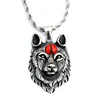 Retro Style Viking Stialess Steel Wolf Head Necklace Pendant with Red Stone