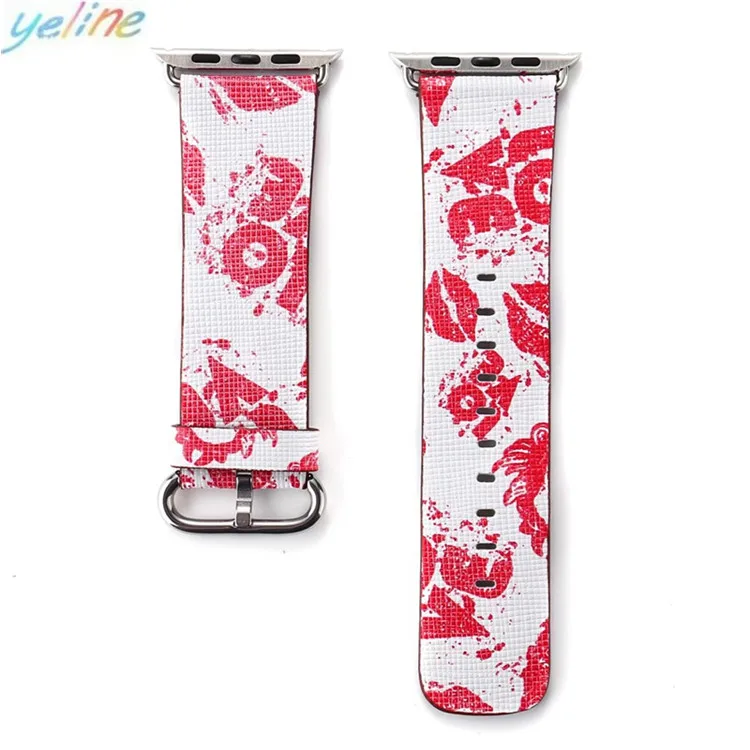 Genuine Leather ! For Apple Watch Fashion Leather Printed Flower Band