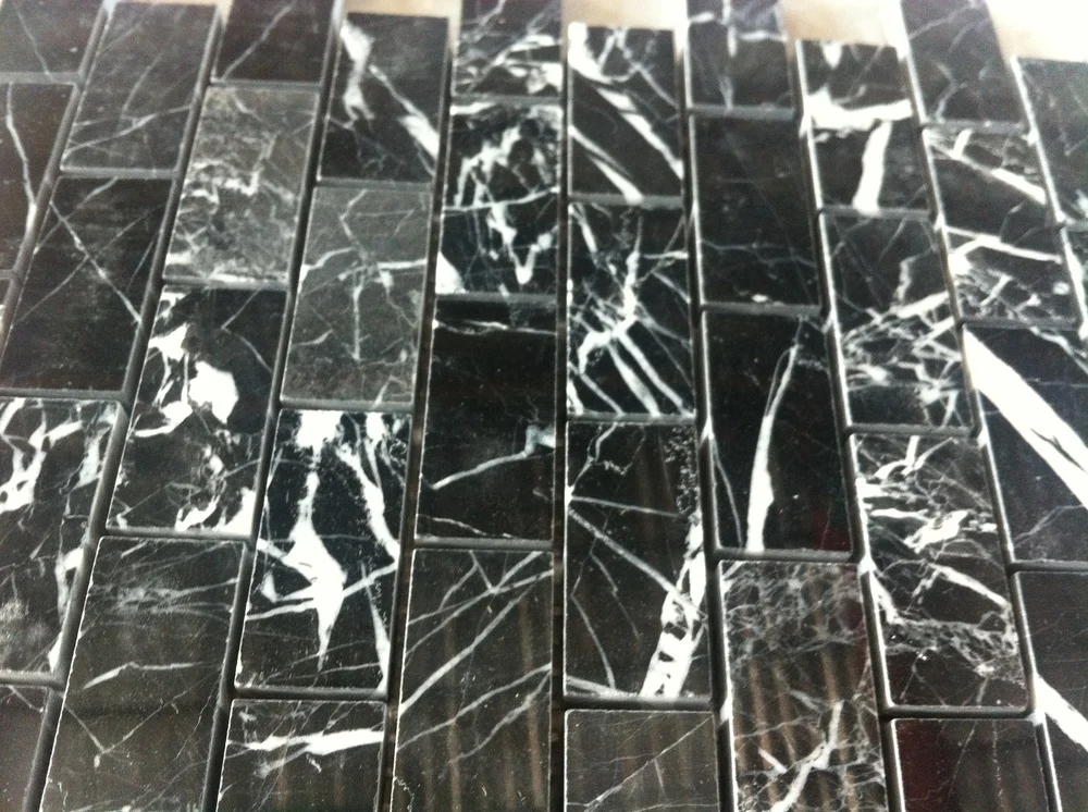 Nero Marquina polished brick marble tiles 30x30 marble-look wall paneling