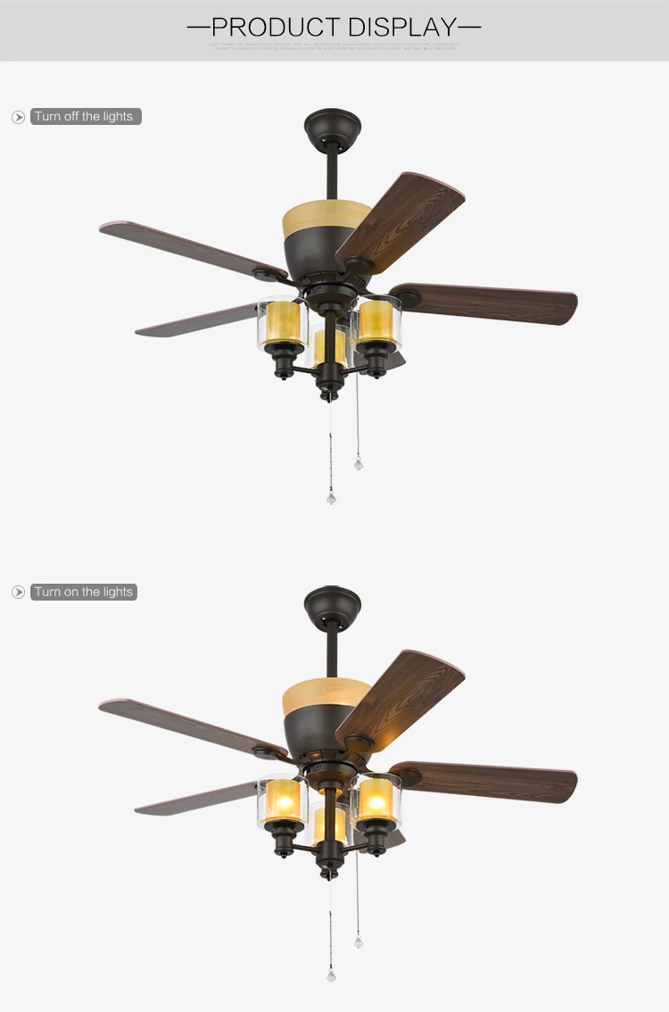 Home appliances 52 inch Silent ceiling fan lights with wooden blade
