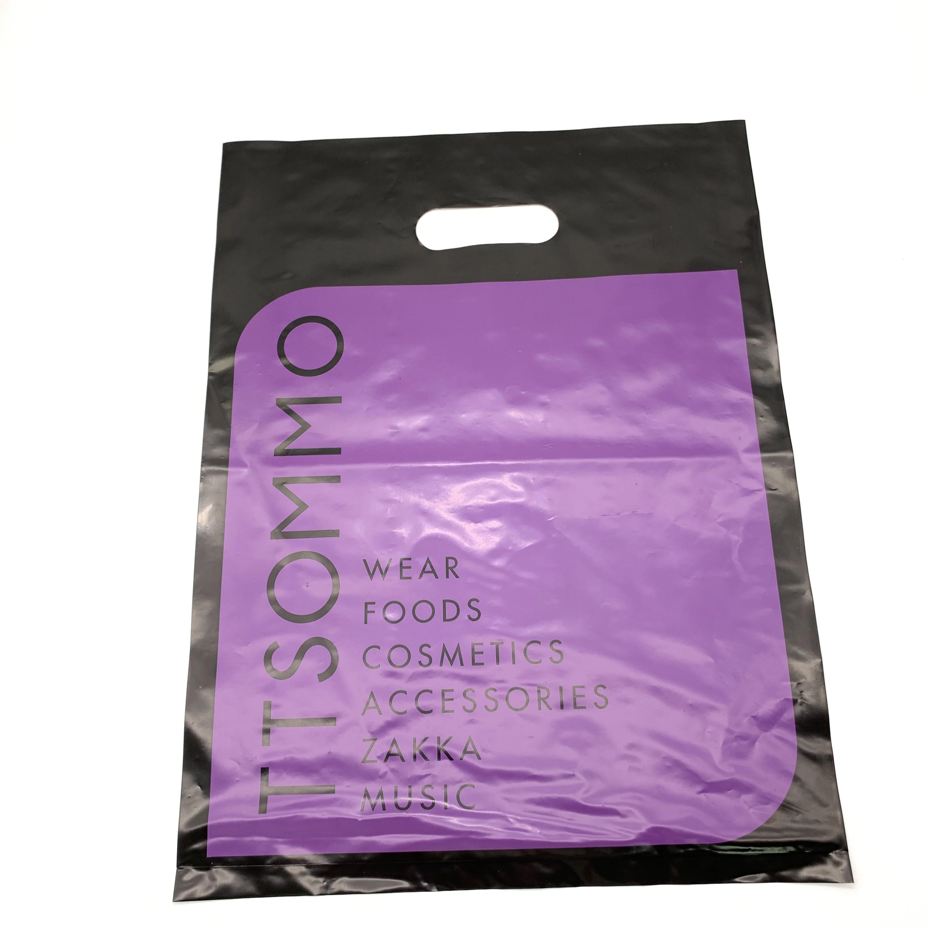 custom made handle die cut plastic bags