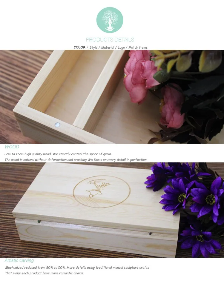 Hongdao Natural Sliding Lid Unfinished Wooden Wedding Photo Album Usb