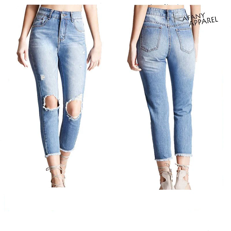 Wash Fashion Custom Womens Ripped Jeans 