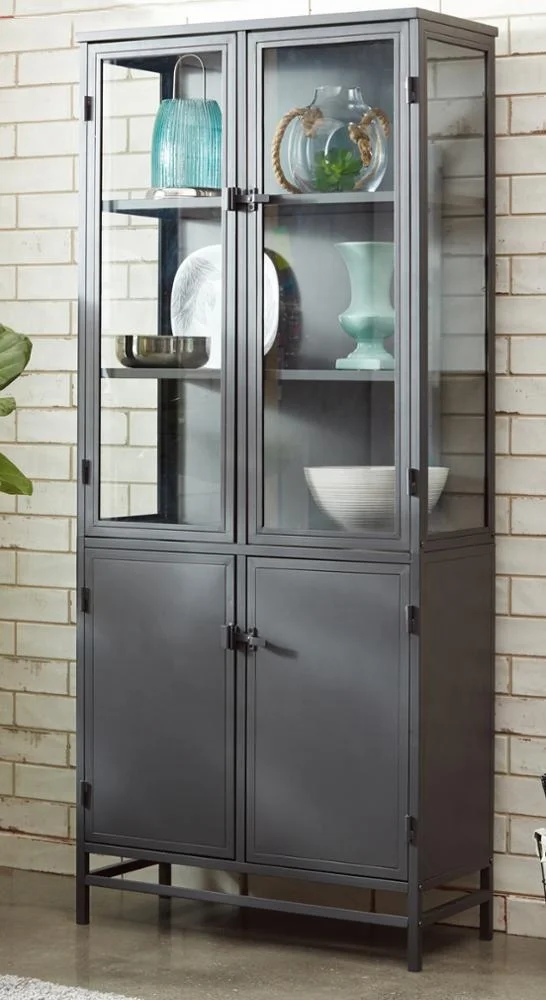 black steel glass cabinet doors