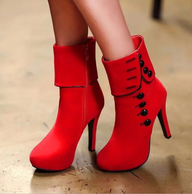 red flat heel boots