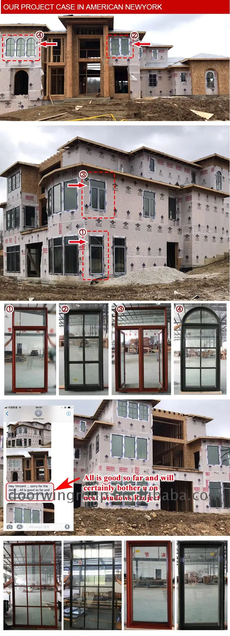 China Imported red oak cherry wood Low-E glass cranck casement window with Austria hardware
