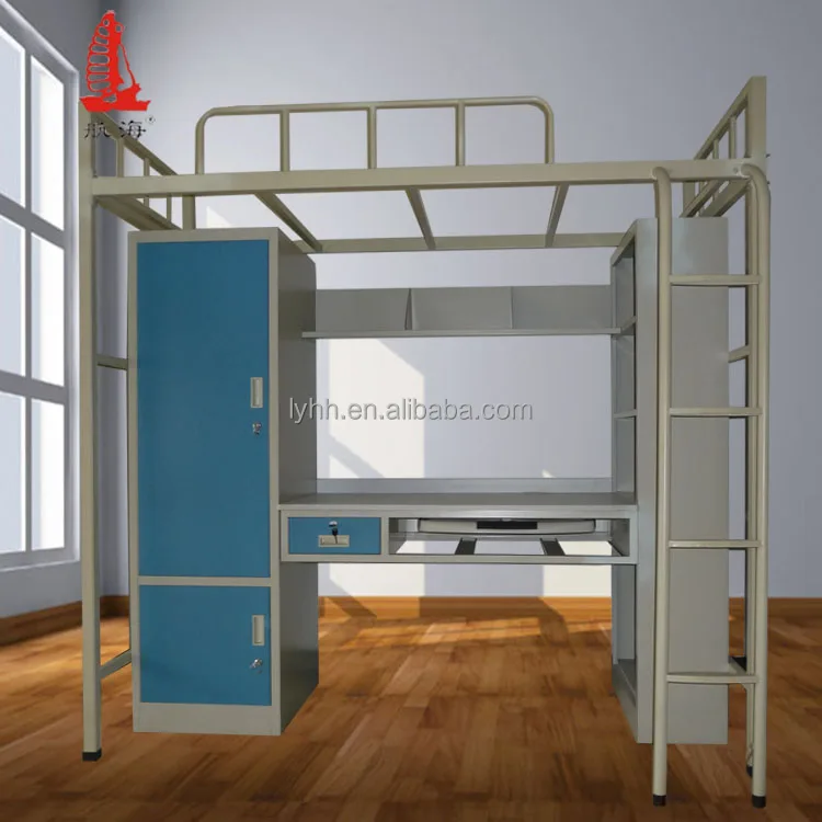 Green Modern School Metal Bunk Round Bed With Desk Bespokecheap