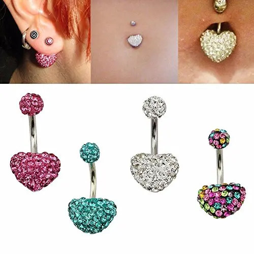retail shiny multi crystal single sweet heart ball belly button