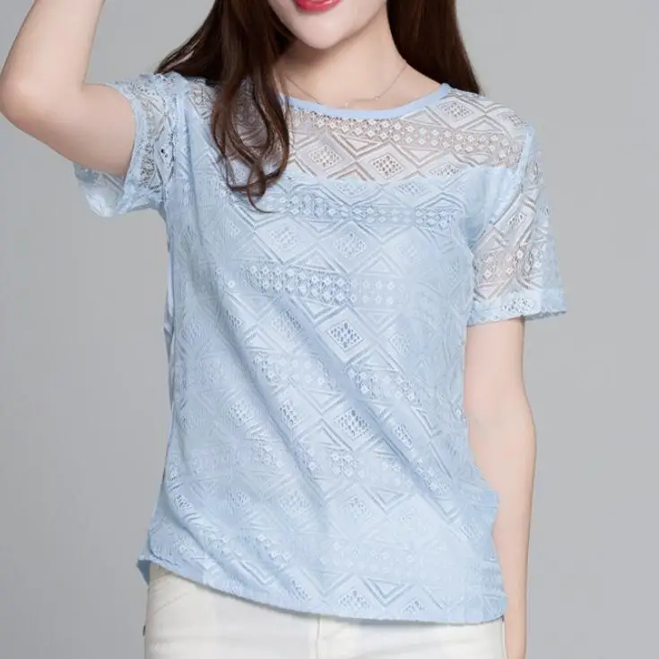 New Women Clothing Chiffon Blouse Lace Crochet Female Korean Shirts Ladies Tops 