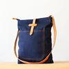 Manufacture Wholesale Quality Handbag Canvas Foldable Jeans Tote Bag with Leather Handle