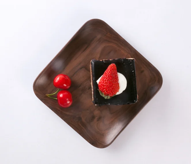 核桃木制咖啡托盘方形创意餐盘