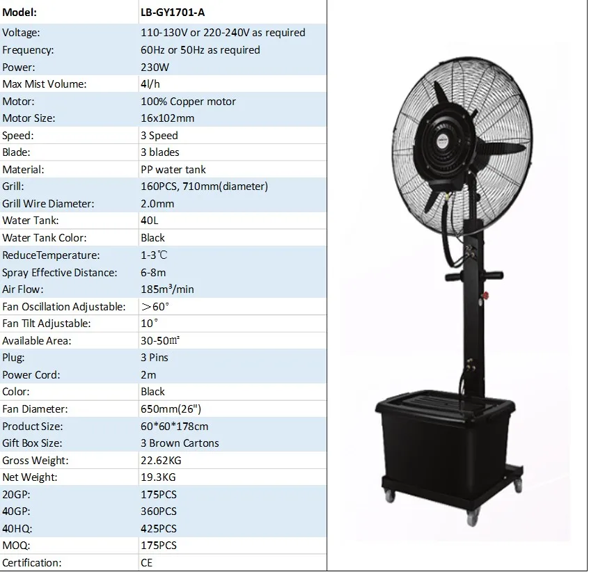 pedestal fan with water tank