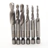 HSS 6PCS Inch 1/4'' Hex Shank compound combination screw thread tap taper drill Drill Bit Set tools for Metal Drilling