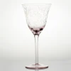 Handmade Grinding Flower Pink Clear Color Stemware 10 Ounce Red Wine Glass