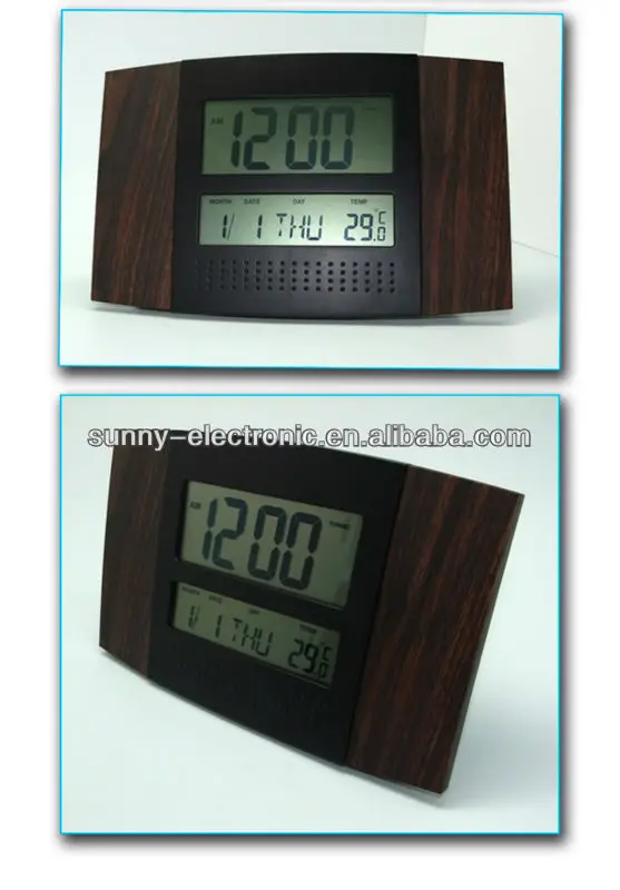 Wooden Multi-functional Big LCD Display Digital Wall Clock with Stand