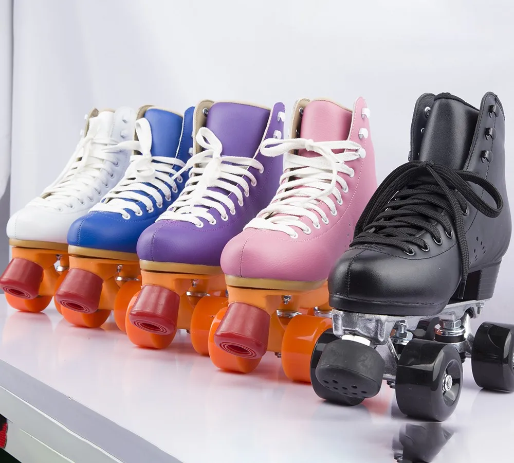 colorful genuine leather pu wheels durable quad roller skates