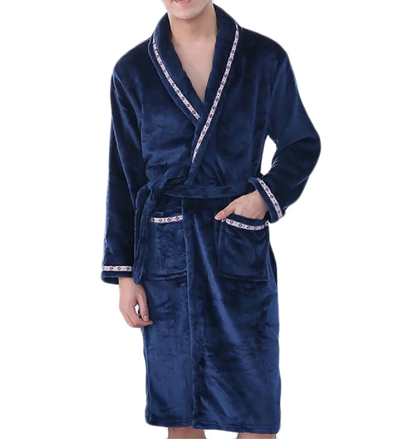 Only Faith Mens coral velvet thickening pajamas flannel nightgown bathrobe
